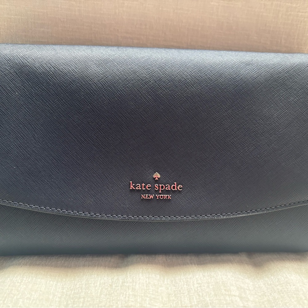 Kate Spade navy Clutch with Metallic Logo